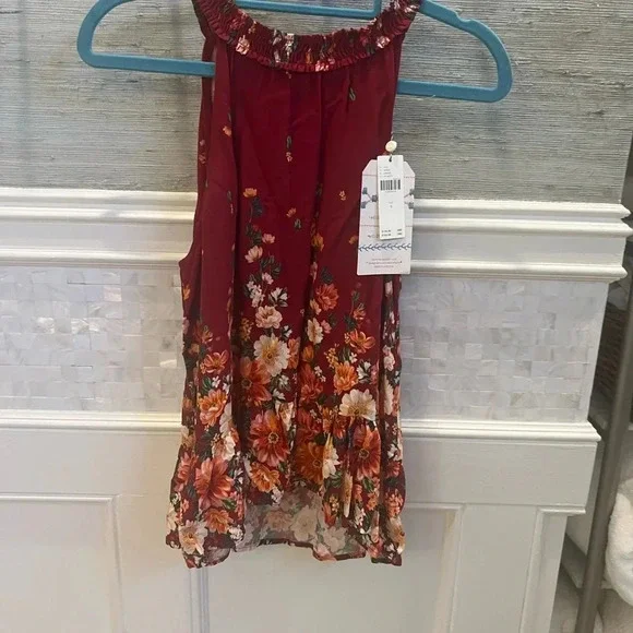 NWT new Anthropologie Farm Rio claudette halter top SMALL red floral flounced - Picture 6 of 17